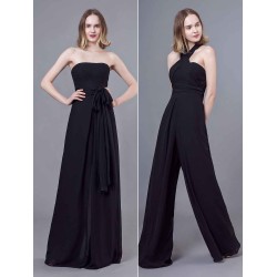 Stunning Black Jumpsuits Formal Evening Wedding Party Convertible Chiffon Long One Size Fits All Bridesmaid Dresses