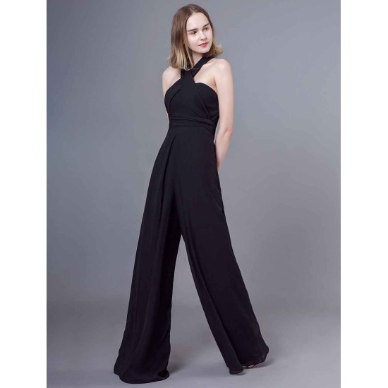 Stunning Black Jumpsuits Formal Evening Wedding Party Convertible Chiffon Long One Size Fits All Bridesmaid Dresses