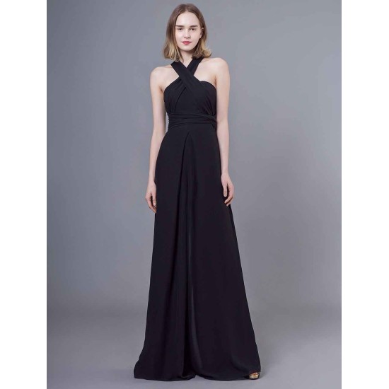 Stunning Black Jumpsuits Formal Evening Wedding Party Convertible Chiffon Long One Size Fits All Bridesmaid Dresses