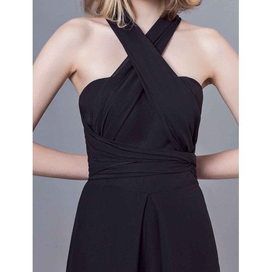 Stunning Black Jumpsuits Formal Evening Wedding Party Convertible Chiffon Long One Size Fits All Bridesmaid Dresses