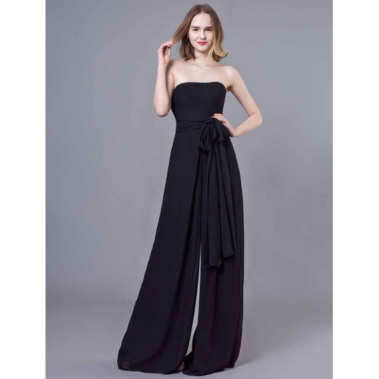Stunning Black Jumpsuits Formal Evening Wedding Party Convertible Chiffon Long One Size Fits All Bridesmaid Dresses