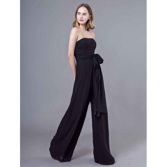 Stunning Black Jumpsuits Formal Evening Wedding Party Convertible Chiffon Long One Size Fits All Bridesmaid Dresses