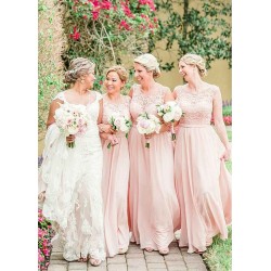 Scoop Sleeveless Lace Chiffon Long Bridesmaid Dress