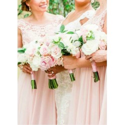 Scoop Sleeveless Lace Chiffon Long Bridesmaid Dress
