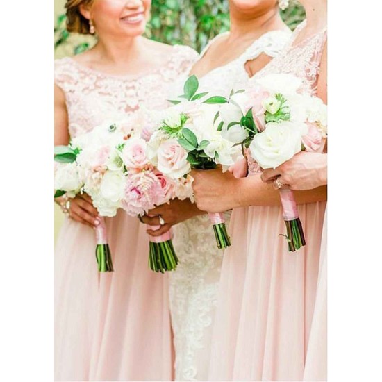 Scoop Sleeveless Lace Chiffon Long Bridesmaid Dress