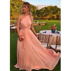 One Shoulder Chiffon Long Bridesmaid Dress Online