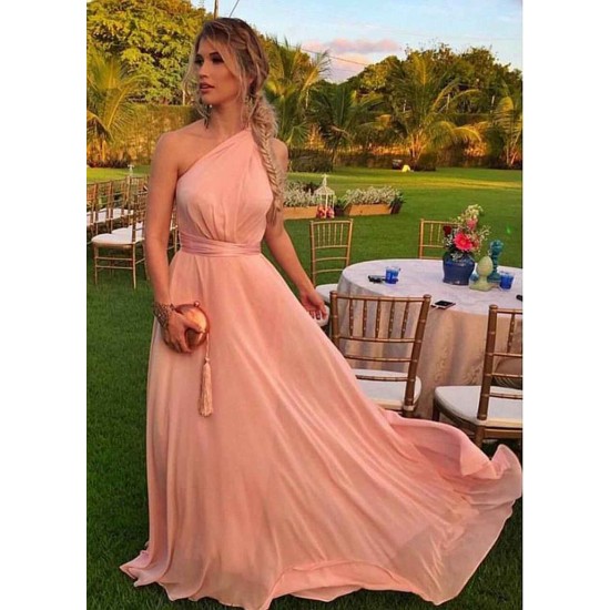 One Shoulder Chiffon Long Bridesmaid Dress Online