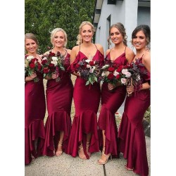 Gorgeous Halter Burgundy V-Neck Bridesmaid Dress With Ruffles