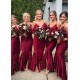 Gorgeous Halter Burgundy V-Neck Bridesmaid Dress With Ruffles