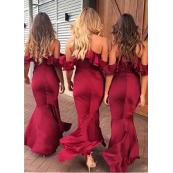 Gorgeous Halter Burgundy V-Neck Bridesmaid Dress With Ruffles