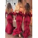 Gorgeous Halter Burgundy V-Neck Bridesmaid Dress With Ruffles