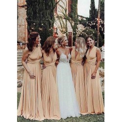 Champagne V-Neck Sleeveless Long Bridesmaid Dress On Sale