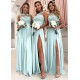 Elegant Long Chiffon Bridesmaid Dress Split With Lace Appliques