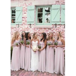 Pink Sweetheart Chiffon Long Bridesmaid Dress