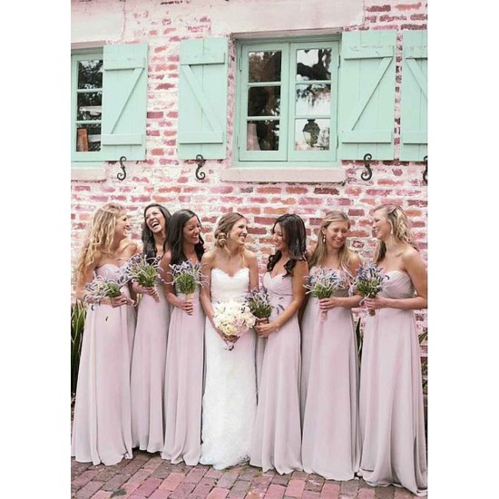 Pink Sweetheart Chiffon Long Bridesmaid Dress