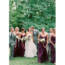 Grape Spaghetti-Straps Long Bridesmaid Dress Sleeveless