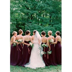Grape Spaghetti-Straps Long Bridesmaid Dress Sleeveless