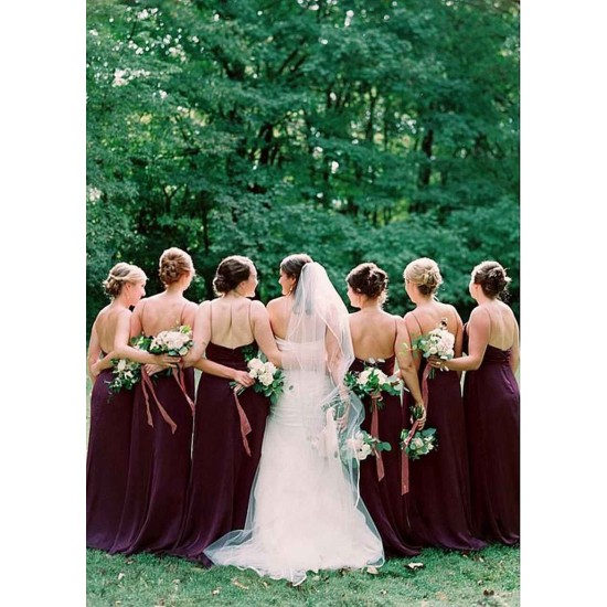 Grape Spaghetti-Straps Long Bridesmaid Dress Sleeveless