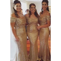Sequins Off-the-Shoulder Mermaid Long Bridesmaid Dress