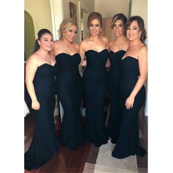 Dark Navy Sweetheart Long Mermaid Bridesmaid Dress