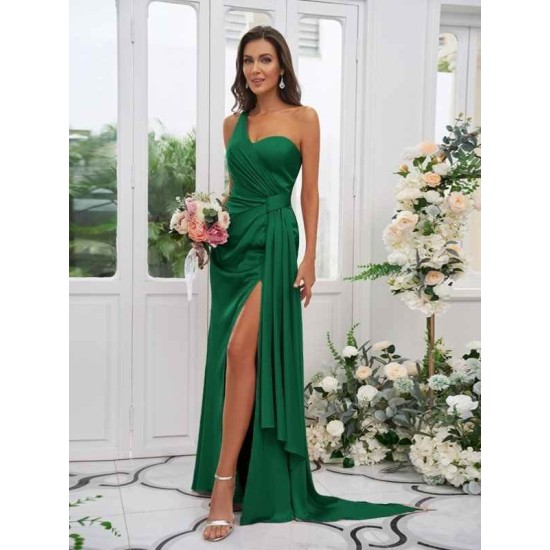 One Shoulder Classic Ruched Sleeveless Bridesmaid Dresses