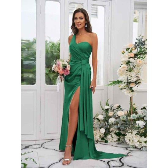 One Shoulder Classic Ruched Sleeveless Bridesmaid Dresses