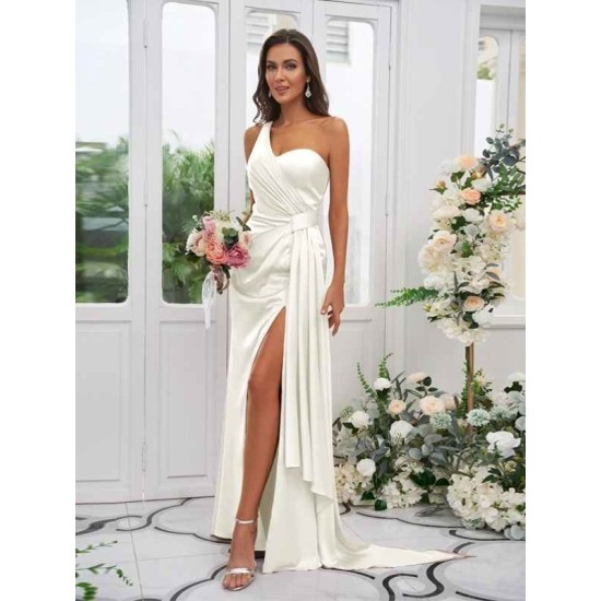 One Shoulder Classic Ruched Sleeveless Bridesmaid Dresses