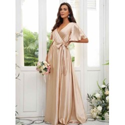 V-Neck Elegant Short Sleeves Bridesmaid Dresses