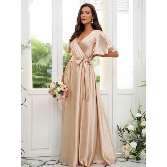 V-Neck Elegant Short Sleeves Bridesmaid Dresses