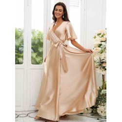 V-Neck Elegant Short Sleeves Bridesmaid Dresses