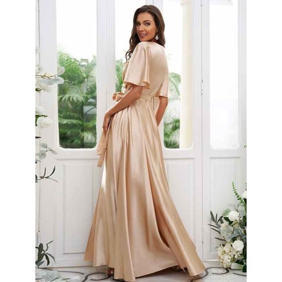 V-Neck Elegant Short Sleeves Bridesmaid Dresses