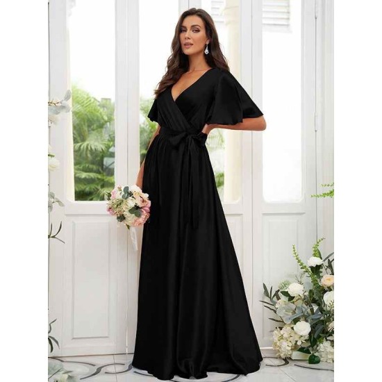 V-Neck Elegant Short Sleeves Bridesmaid Dresses