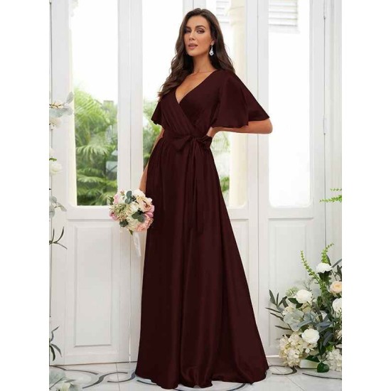 V-Neck Elegant Short Sleeves Bridesmaid Dresses