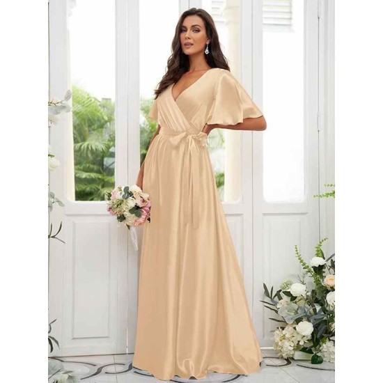 V-Neck Elegant Short Sleeves Bridesmaid Dresses