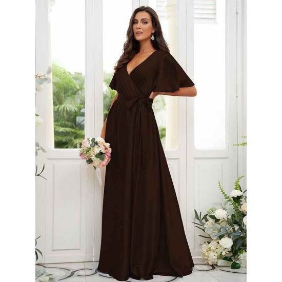 V-Neck Elegant Short Sleeves Bridesmaid Dresses