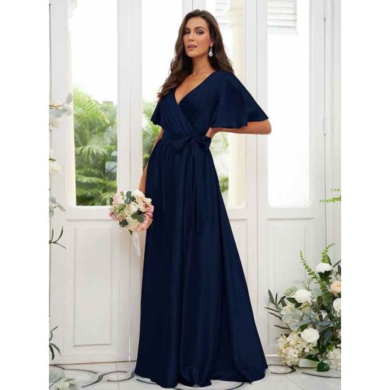 V-Neck Elegant Short Sleeves Bridesmaid Dresses