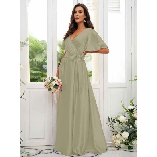 V-Neck Elegant Short Sleeves Bridesmaid Dresses