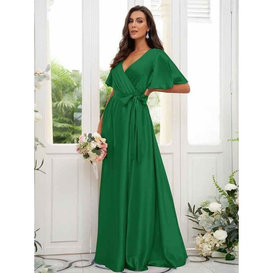 V-Neck Elegant Short Sleeves Bridesmaid Dresses