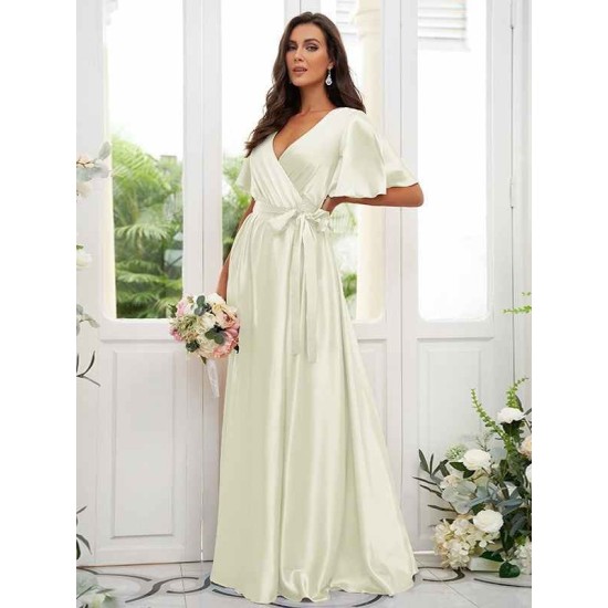 V-Neck Elegant Short Sleeves Bridesmaid Dresses