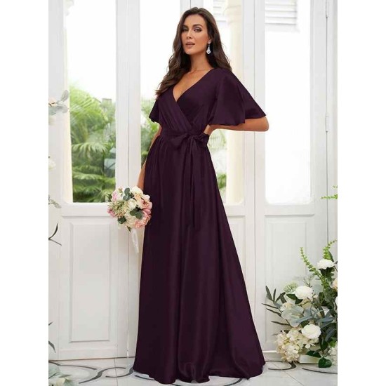 V-Neck Elegant Short Sleeves Bridesmaid Dresses