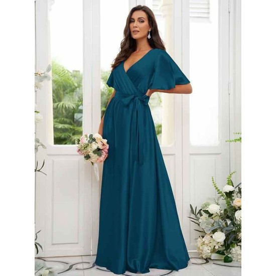 V-Neck Elegant Short Sleeves Bridesmaid Dresses