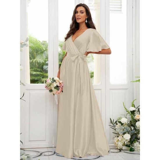 V-Neck Elegant Short Sleeves Bridesmaid Dresses