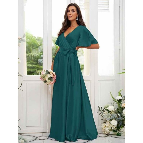 V-Neck Elegant Short Sleeves Bridesmaid Dresses