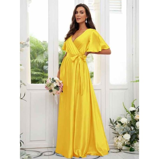 V-Neck Elegant Short Sleeves Bridesmaid Dresses