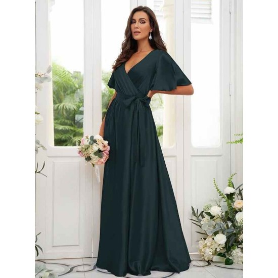 V-Neck Elegant Short Sleeves Bridesmaid Dresses