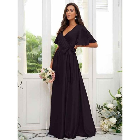 V-Neck Elegant Short Sleeves Bridesmaid Dresses