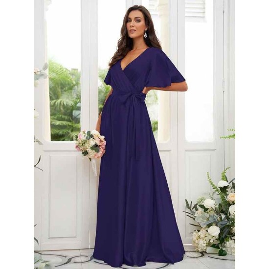 V-Neck Elegant Short Sleeves Bridesmaid Dresses