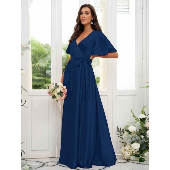 V-Neck Elegant Short Sleeves Bridesmaid Dresses