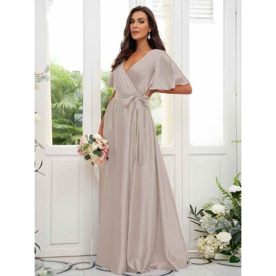 V-Neck Elegant Short Sleeves Bridesmaid Dresses