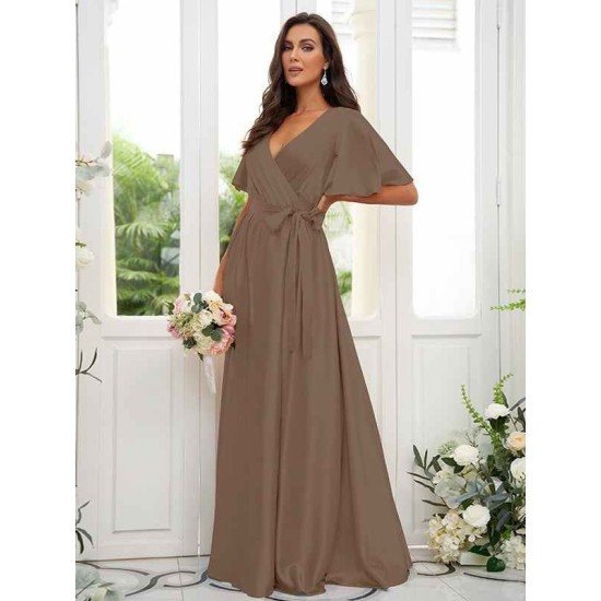 V-Neck Elegant Short Sleeves Bridesmaid Dresses